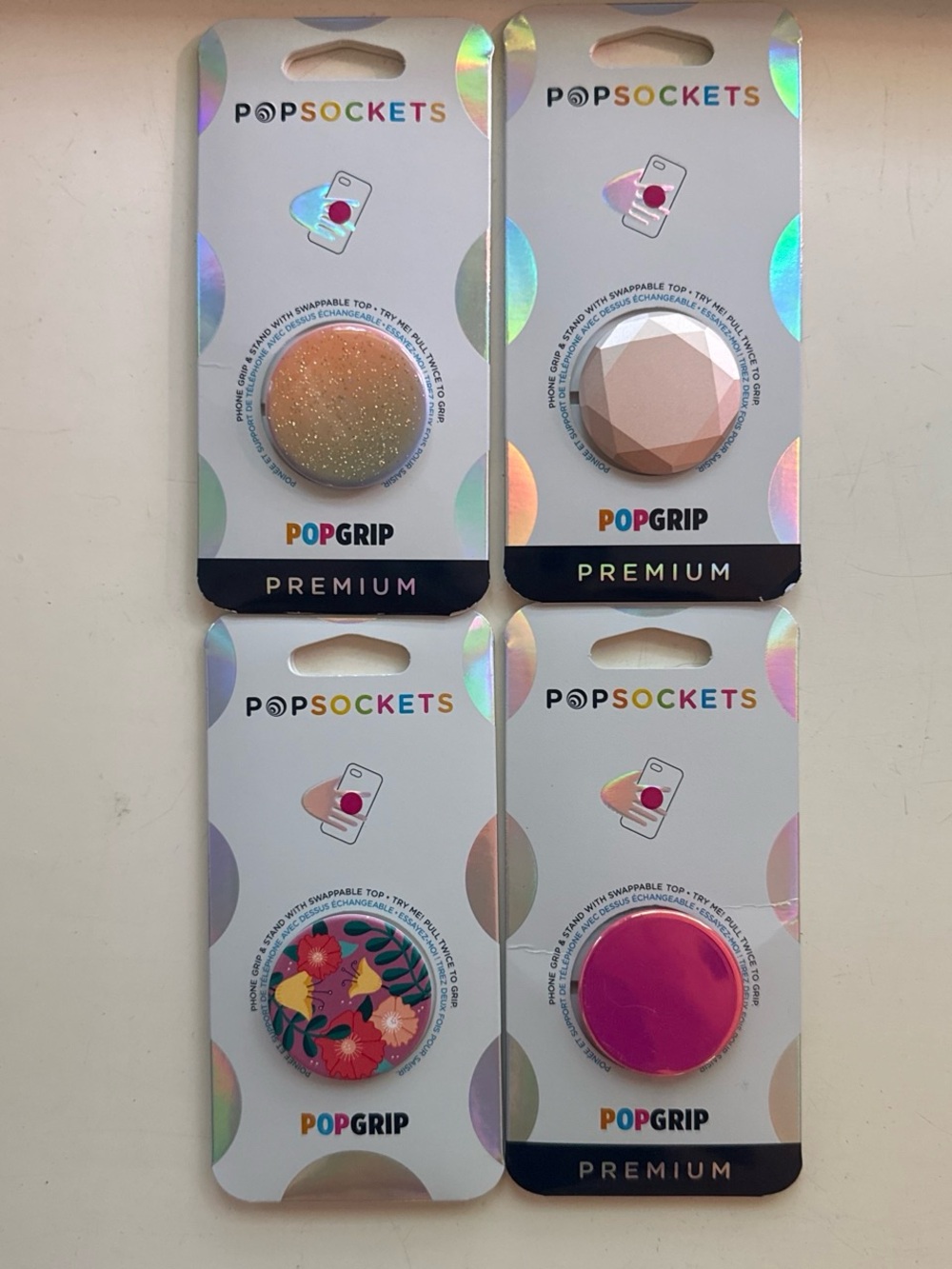 PopSocket PopGrip Premium Pink Rose Gold Floral Glitter Hot Pink Set of 4
